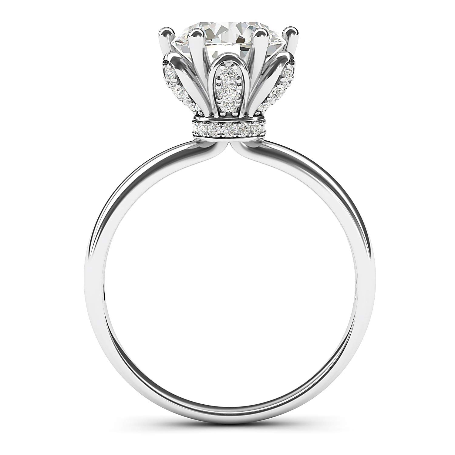 10k White Gold Romantic Flower Style 6-Prong Set 2.0 CT Genuine Moissanite Engagement Ring (9)