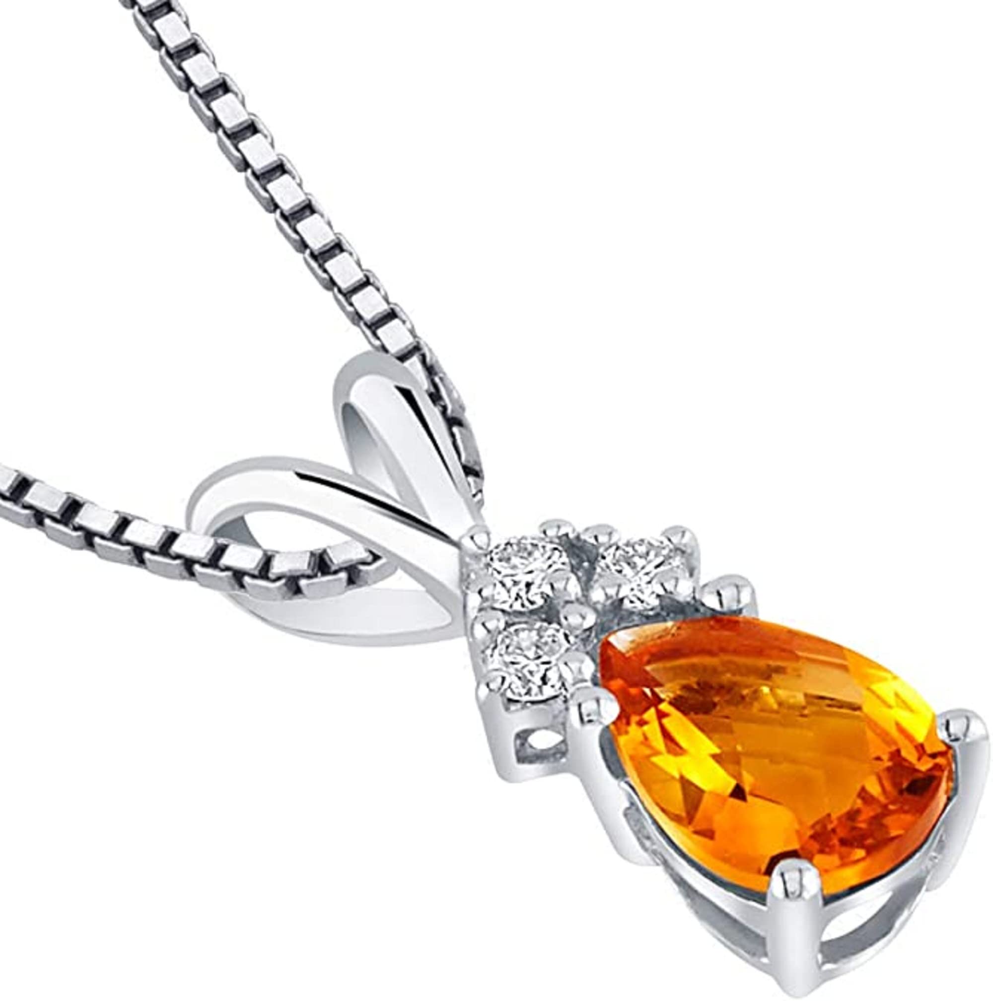 Dazzle Touch 2.00Ct Pear Cut Citrine Tear Drop Pendant Gift 14K White Gold Plated Free Chain