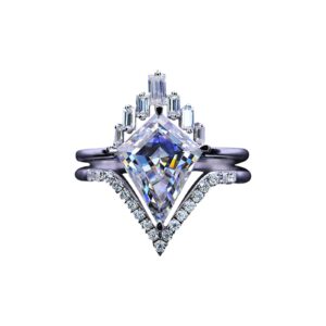 Women Two-Piece Ring Zircon Cubic Promise Halo Shiny Half Full Diamond Gemstone V Shape Triangle Ring Solitaire Ring Engagement Wedding Band Rings for Women (Sliver, 10)