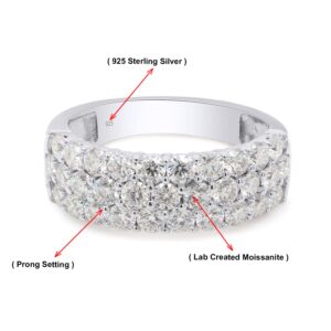 1 1/2 Ctw Lab Created Moissanite & Lab Grown Diamond 3-Row Half Eternity Anniversary Band Ring For Women In 14K White Gold Over Sterling Silver (1.50 Cttw), Gift For Her Ring Size-6.5