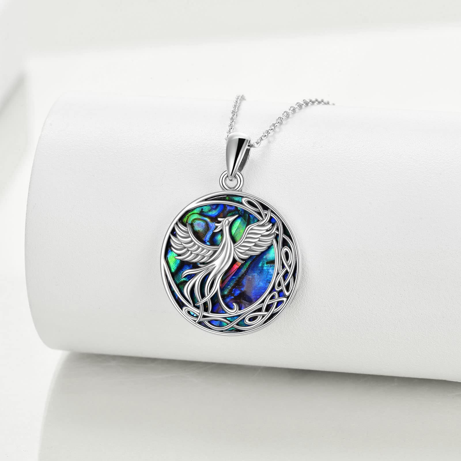 ONEFINITY Celtic Phoenix Jewelry Gifts Sterling Silver Moon Phoenix Necklace Abalone Shell Nirvana of Phoenix Pendant for Women