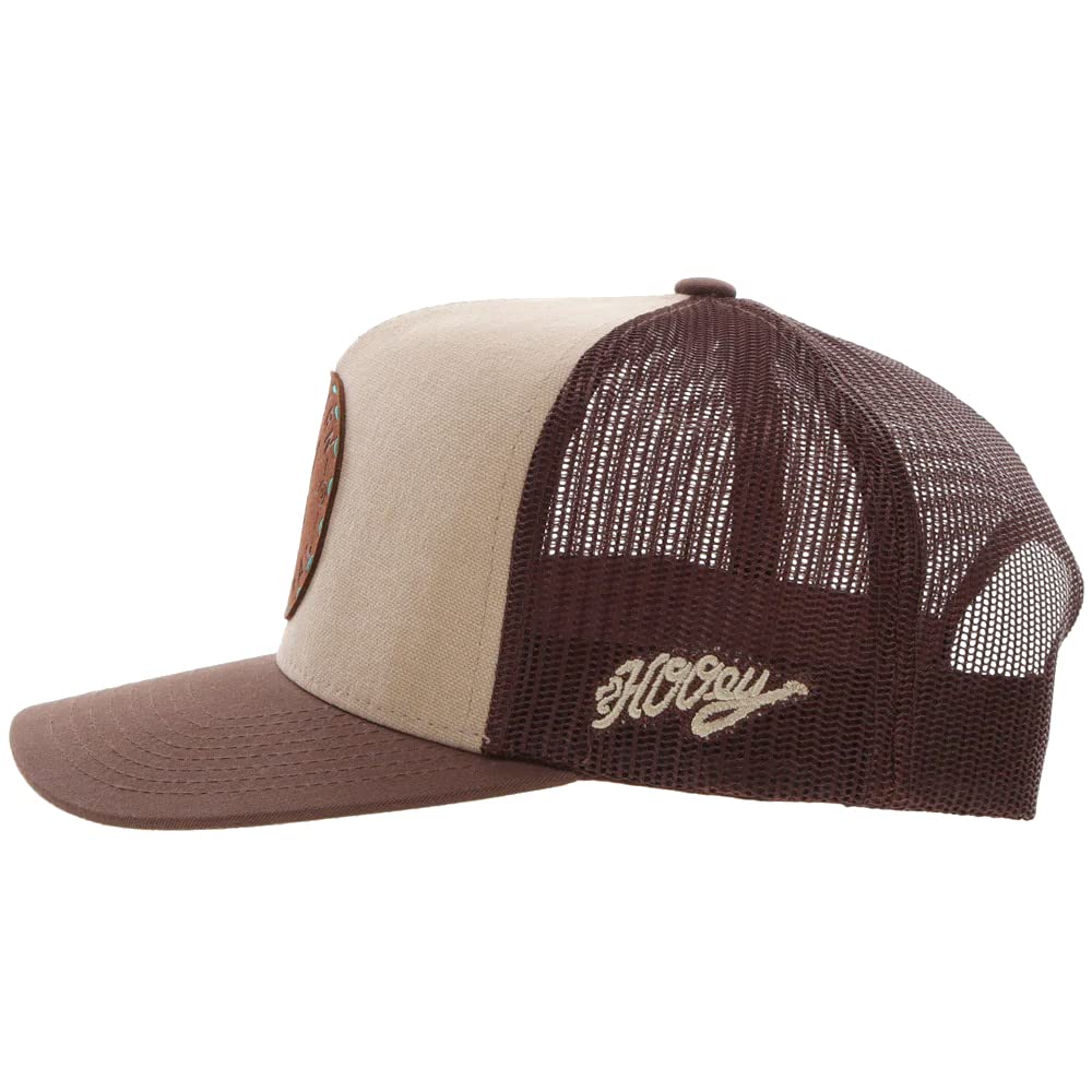 HOOEY Spur Adjustable Snapback Trucker Mesh Back Hat with Logo (Tan/Brown)