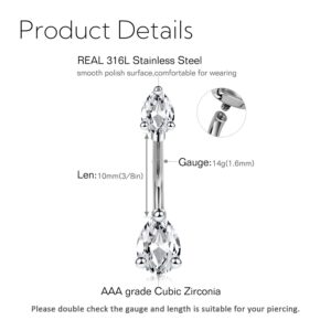 FECTAS 14g Belly Button Rings Small Petite Surgical Steel CZ Petite Navel Ring for Women Body Piercing Jewelry Curved Barbell Len 10mm Silver