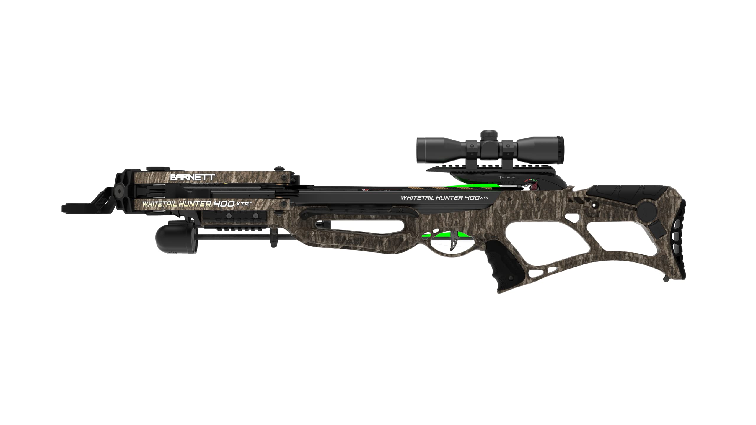 Barnett Archery Whitetail Hunter Crossbow, with 4x32mm Multi-Reticle Scope, 2 Arrows, Lightweight Quiver, 400XTR Without Crank Device, Mossy Oak Bottomland, One Size (BAR78168)