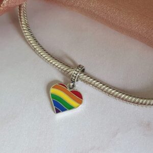 Pride Rainbow Heart LGBTIQ+ 925 Sterling Silver Charms Beads Pendants for Pandora Bracelets & Necklaces Etc