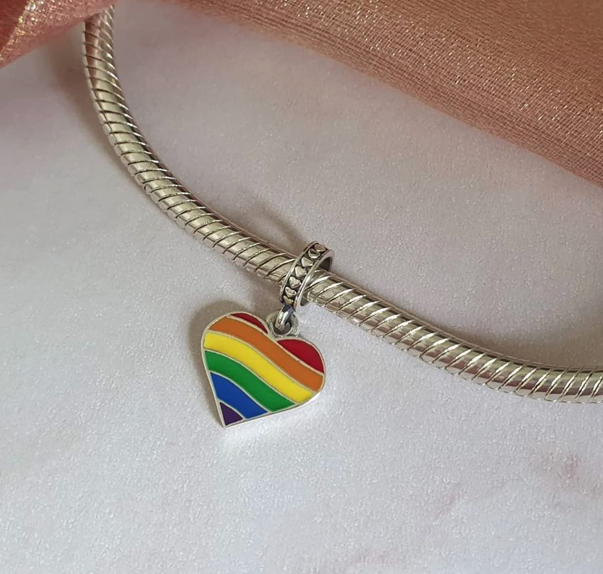 Pride Rainbow Heart LGBTIQ+ 925 Sterling Silver Charms Beads Pendants for Pandora Bracelets & Necklaces Etc