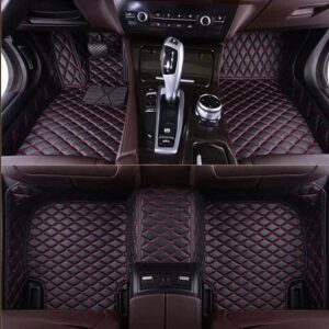 YaruicarCustom Car Floor Mats for 99.99% Sedan SUV Sports Car Men Women Protection Full Coverage Pads Anti-Slip Leather Floor Lining All Weather (Black Red)