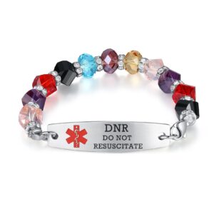 mnmoom 7.5 inch interchangeable medical id bracelets for women beads medical alert bracelets with customize engraving dnr (mix)