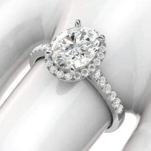 10k White Gold Oval Cut Genuine Moissanite Halo Engagement Ring with Side Stones Promise Bridal Ring (7.5)