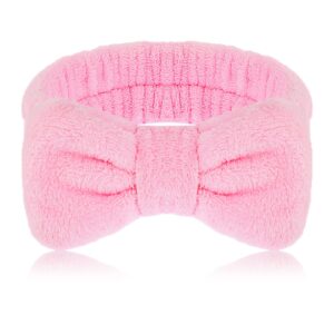 molain bowknot hairband for women, coral fleece elastic headband for washing face shower sports beauty skincare (pink, 1 count)