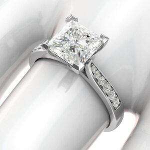 14k White Gold Solitaire 1.5ct Princess Cut Genuine Moissanite Engagement Ring with Side Stones Promise Bridal Ring (8)