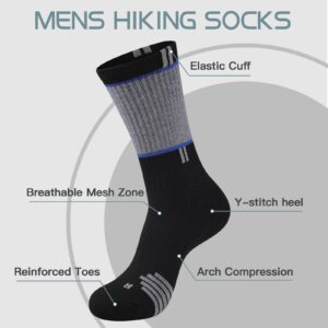 COOPLUS Mens 5 Pairs Hiking Crew Socks Athletic Cushioned breathable Trekking Socks Multi Performance