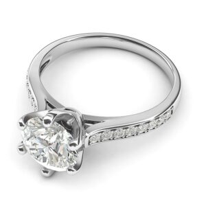 Sterling Silver 2 Carats Classic 6-Prong Genuine Moissanite Engagement Ring with Side Stones Promise Bridal Ring (7)