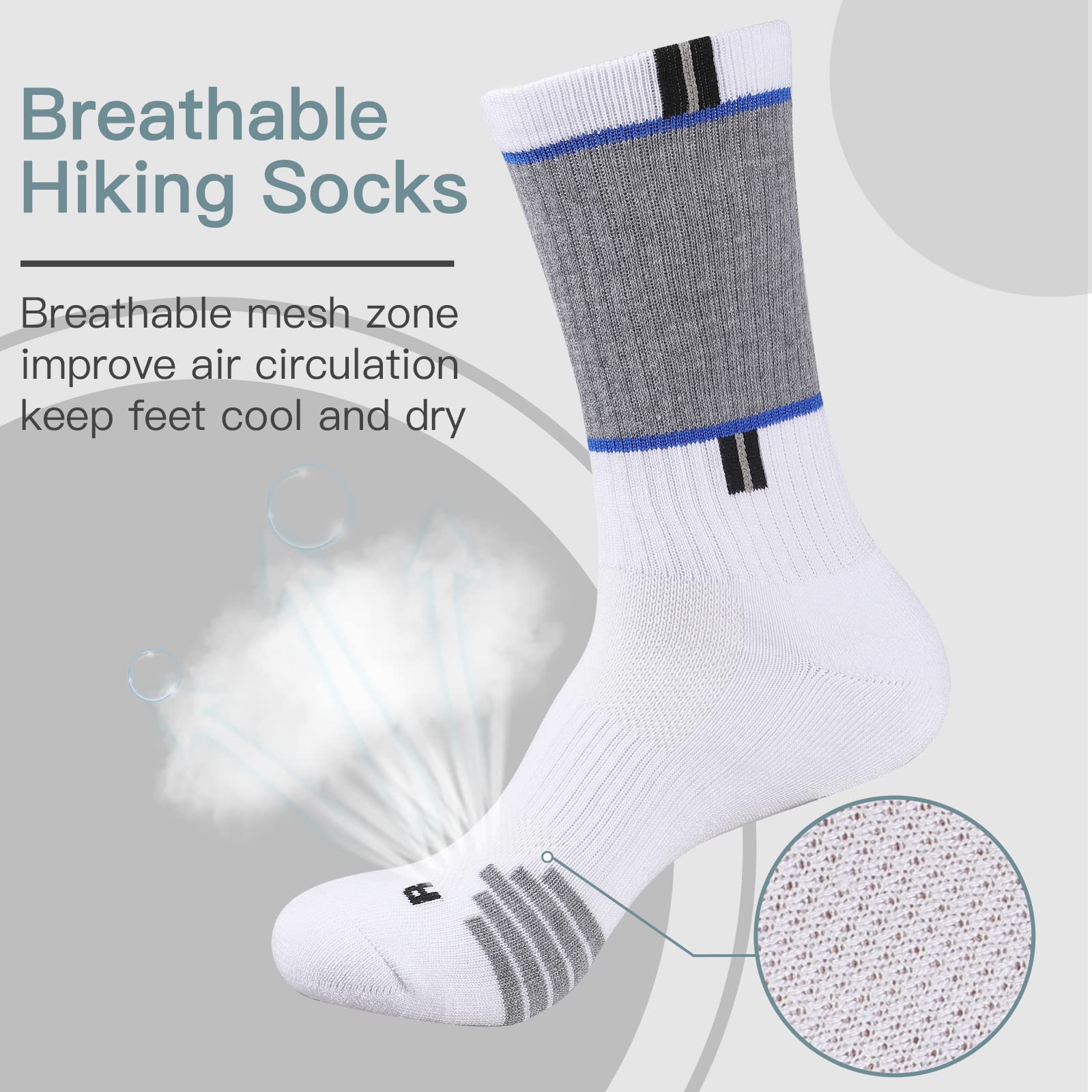 COOPLUS Mens 5 Pairs Hiking Crew Socks Athletic Cushioned breathable Trekking Socks Multi Performance