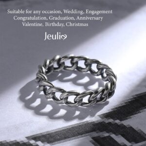 Jeulia Cuban Link Chain Band Rings Sterling Silver Knotted Curb Rings for Men Womens Wedding Jewelry Engagement Anniversary with Gift Box (Link Chain, 7)