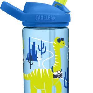 CamelBak eddy+ 14oz Kids Water Bottle with Tritan Renew – Straw Top, Leak-Proof When Closed, Road Trip Dinos