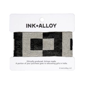 INK + ALLOY Women's Brooklyn Luxe Stretch Beaded Cuff Bracelet Handmade Jewelry for the Modern Bohemian (Black + White Checkered)