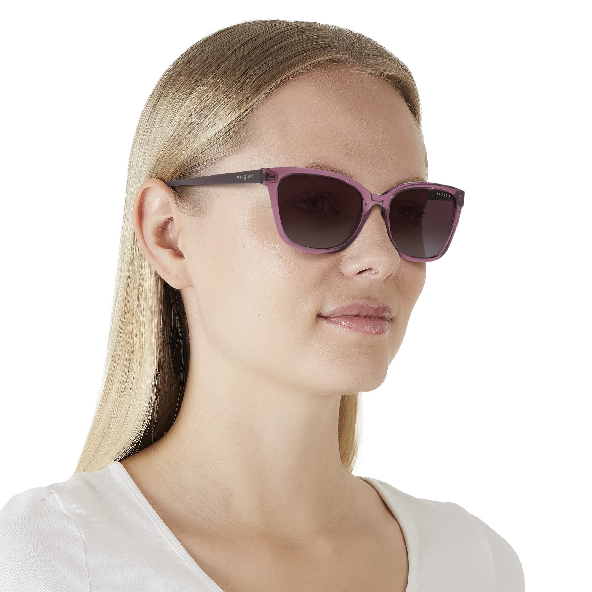 Vogue Eyewear Woman Sunglasses Transparent Purple Frame, Polar Grey Gradient Dark Violet Lenses, 54MM