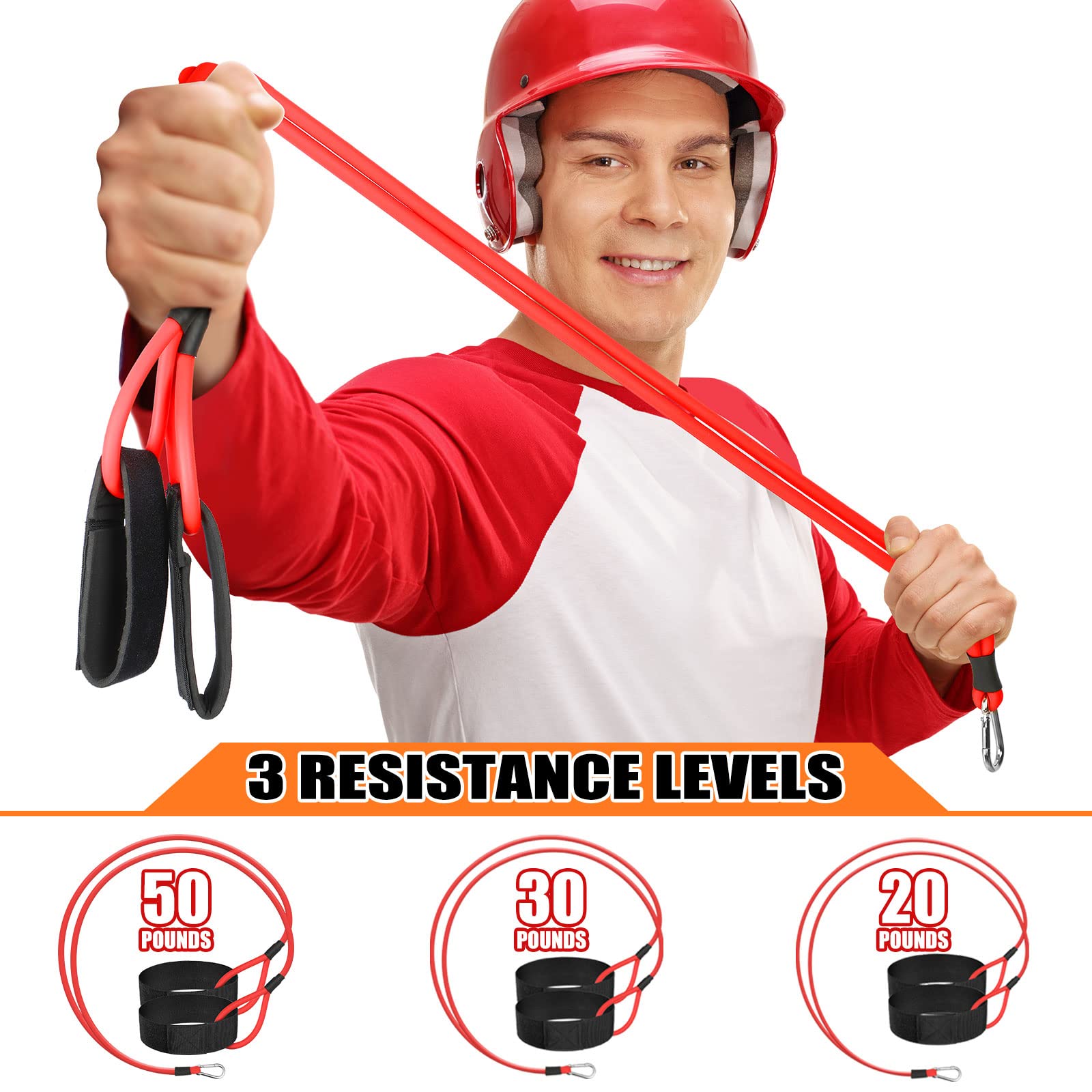 Skylety 3 Pcs Baseball Bands Baseball Resistance Exercise Bands Baseball Pitching Training Bands for Adult Baseball Training, 3 Levels(20 Lbs, 30 Lbs, 50 Lbs,Red)