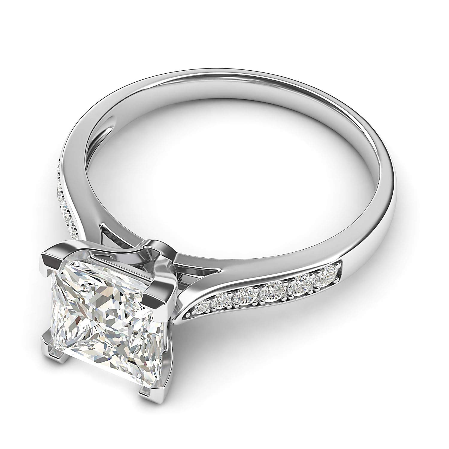 Sterling Silver Solitaire 1.5ct Princess Cut Genuine Moissanite Engagement Ring with Side Stones Promise Bridal Ring (6.5)