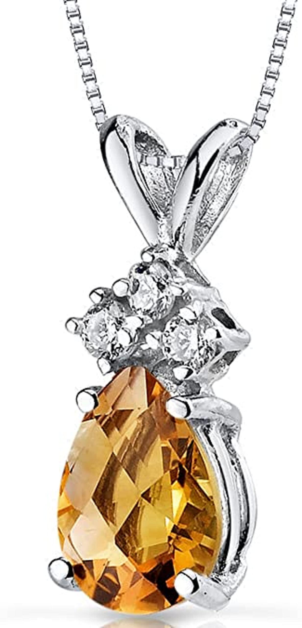 Dazzle Touch 2.00Ct Pear Cut Citrine Tear Drop Pendant Gift 14K White Gold Plated Free Chain