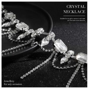 Jeairts Rhinestone Necklace Silver Crystal Choker Glitter Tassel Prom Necklace Full Crystal Necklaces Jewelry for Women and Girls