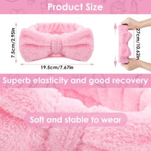 Molain Bowknot Hairband for Women, Coral Fleece Elastic Headband for Washing Face Shower Sports Beauty Skincare (Pink, 1 Count)