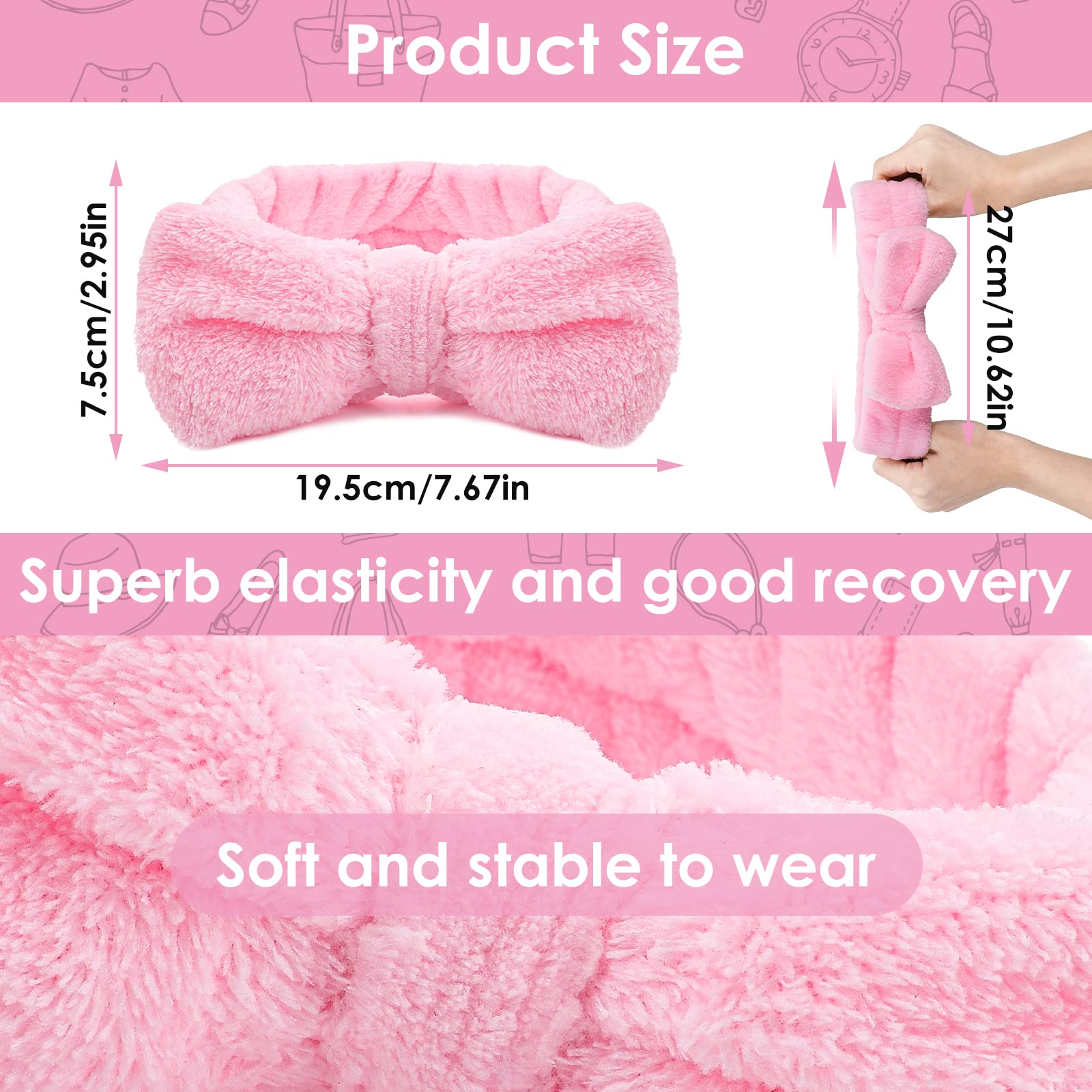 Molain Bowknot Hairband for Women, Coral Fleece Elastic Headband for Washing Face Shower Sports Beauty Skincare (Pink, 1 Count)