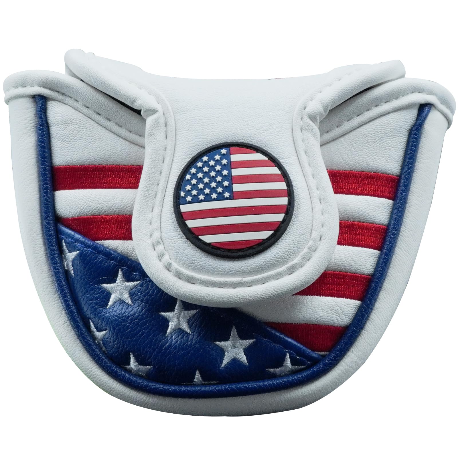 Gbourly Golf Club USA Mallet Putter Cover Magnetic Closure Heel Shafted PU Leather Stars and Stripes Flag Putters Headcover