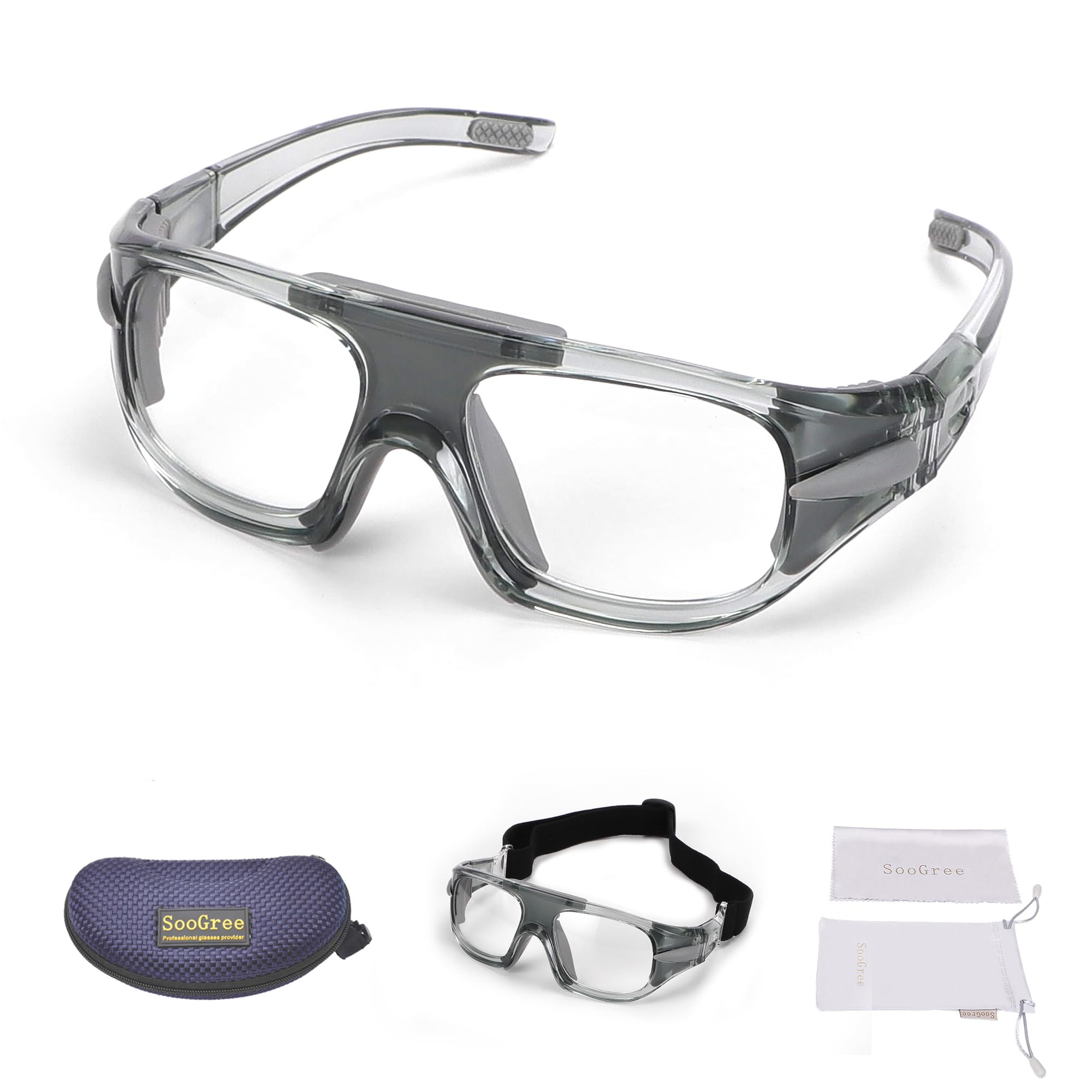 SooGree Sports Glasses,Protective Eyewear Running Glasses,Basketball Football Glasses Shock Absorption with Removable Straps and Temples