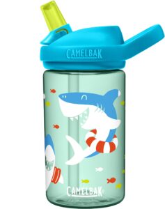 camelbak eddy+ 14oz kids water bottle with tritan renew – straw top, leak-proof when closed, summer sharks