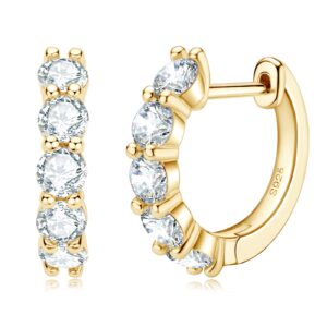 ainuoshi moissanite hoop earrings for women, d-e color moissanite simulated diamond, 925 sterling silver with 14k gold plating, hypoallergenic, jewelry box packed