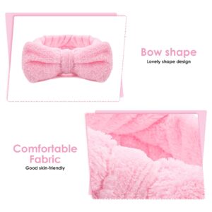 Molain Bowknot Hairband for Women, Coral Fleece Elastic Headband for Washing Face Shower Sports Beauty Skincare (Pink, 1 Count)