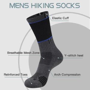 COOPLUS Mens 5 Pairs Hiking Crew Socks Athletic Cushioned breathable Trekking Socks Multi Performance