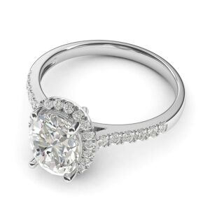 14k White Gold Oval Cut Genuine Moissanite Halo Engagement Ring with Side Stones Promise Bridal Ring (6.5)