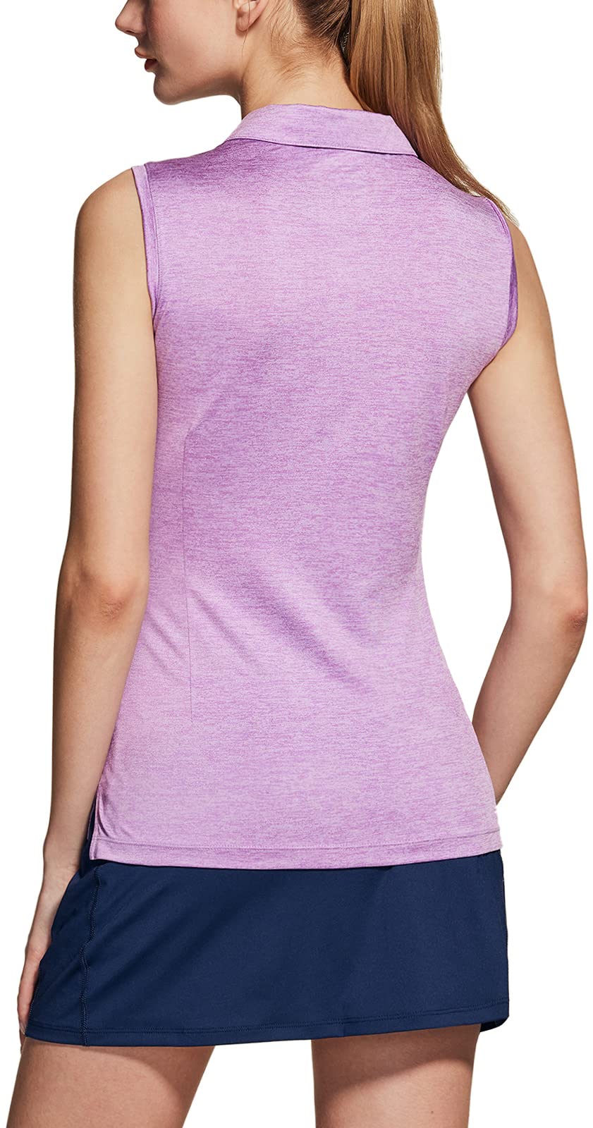 TSLA Women's Sleeveless Golf Polo Shirts, UPF Summer Sports Athletic Tank Tops, Dry Fit Moisture Wicking Workout Shirt, Stretch Polo Heather Lilac, Medium