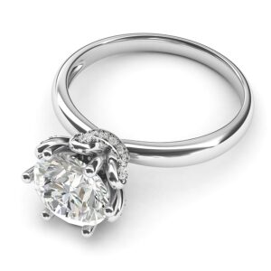 10k White Gold Romantic Flower Style 6-Prong Set 2.0 CT Genuine Moissanite Engagement Ring (4.5)