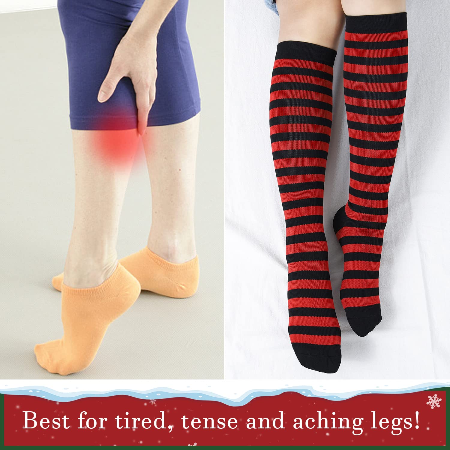 Junely Halloween Compression Socks for Women Striped Knee High Stockings for Running Nurses Travel Pregnancy Long Flights Gifts Red Black