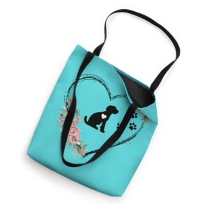 Puppy Heartbeat With Paw Prints And Flowers On Blue Tote Bag