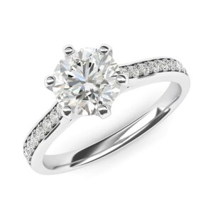 Sterling Silver 2 Carats Classic 6-Prong Genuine Moissanite Engagement Ring with Side Stones Promise Bridal Ring (7)