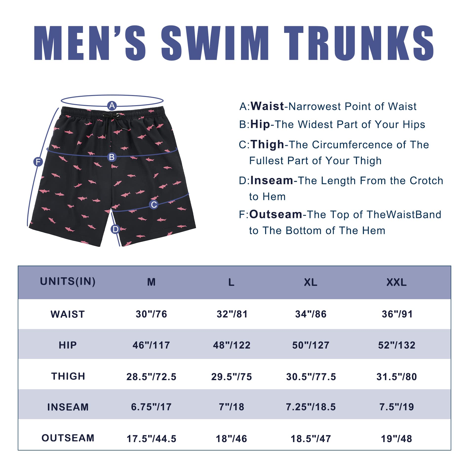 American Trends Mens Beach Short Summer Water Swimsuit for Men Swim Shorts with Compression Liner Bathing Suit Navy Blue Fish Bone XL