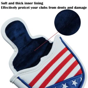 Gbourly Golf Club USA Mallet Putter Cover Magnetic Closure Heel Shafted PU Leather Stars and Stripes Flag Putters Headcover