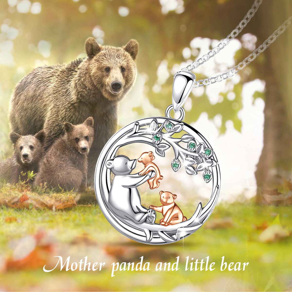 EUDORA Sterling Silver Mother Daughter Necklace for Women Bear Mama Necklace Mom Son Pendant for Mom Daughter Jewelry from Daughter Son Mother's Day Gift for Mother Daughter Aunt Grandma, 45cm