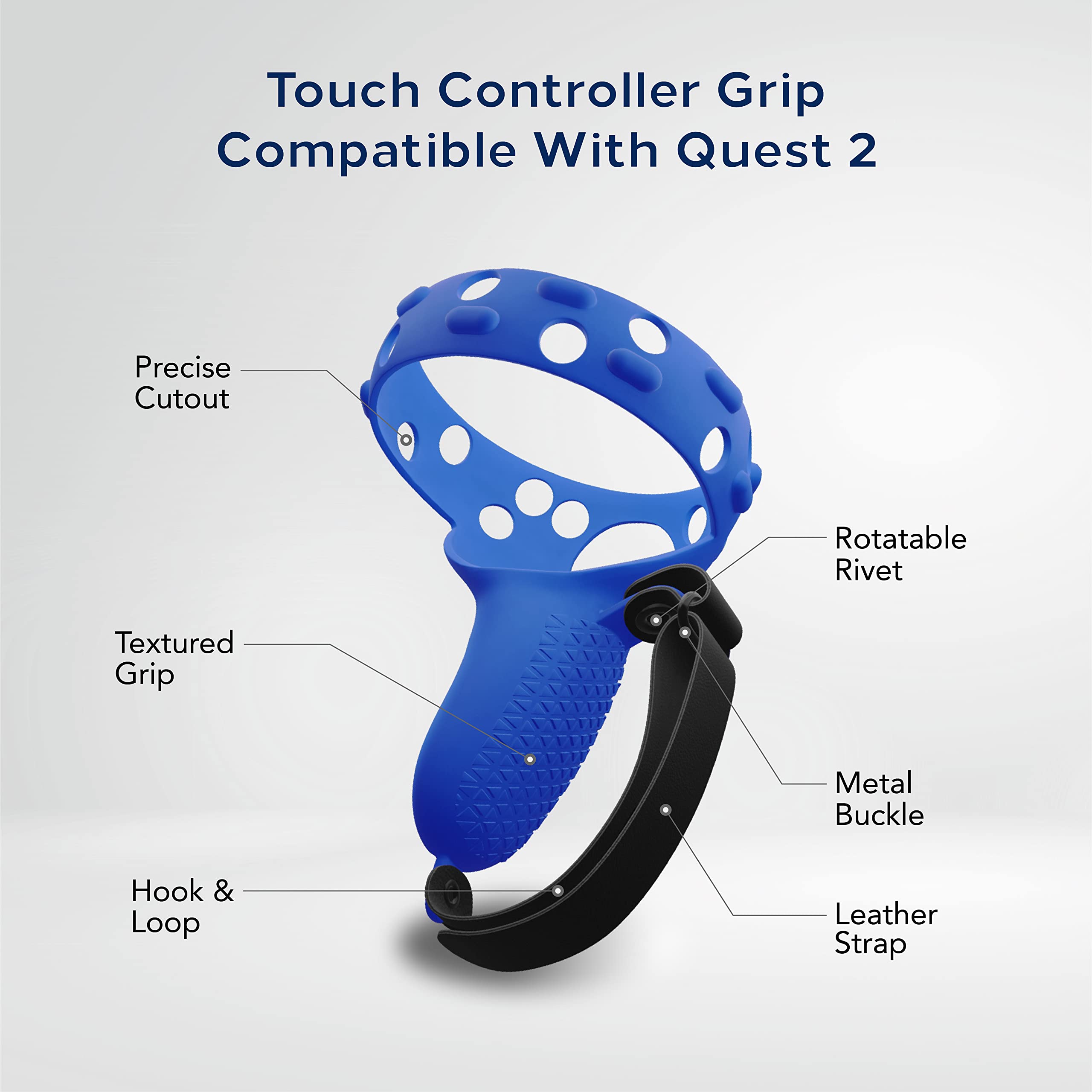 TNP Controller Grips for Oculus Quest 2 / Meta Quest 2 Knuckle Strap Black VR Touch Controller Hand Grip Cover Protector Sleeve with Anti-Throw Adjustable Straps