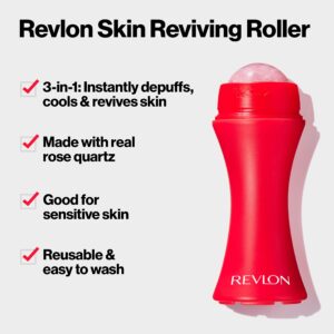 Face Roller by Revlon, Reusable Facial Skincare Tool & Refill Pack, At-Home or On-the-Go, Rose Quartz Face Roller (Pack of 1), Volcanic & Stainless Steel Refill Stones (2 Total)