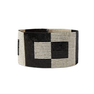 ink + alloy women's brooklyn luxe stretch beaded cuff bracelet handmade jewelry for the modern bohemian (black + white checkered)