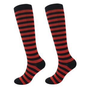 junely halloween compression socks for women striped knee high stockings for running nurses travel pregnancy long flights gifts red black