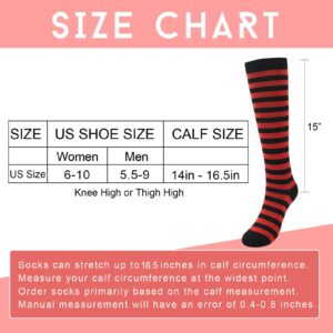 Junely Halloween Compression Socks for Women Striped Knee High Stockings for Running Nurses Travel Pregnancy Long Flights Gifts Red Black