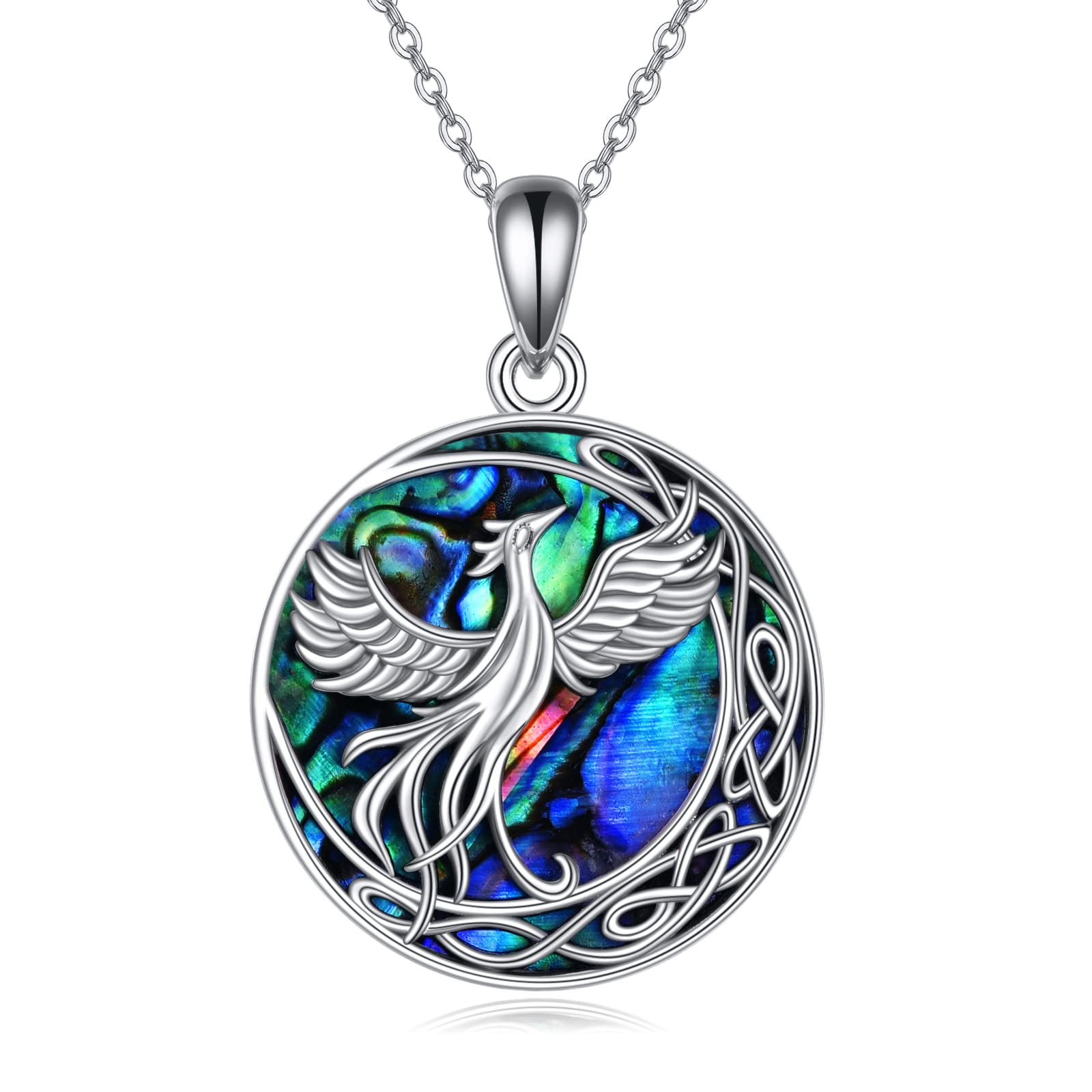 ONEFINITY Celtic Phoenix Jewelry Gifts Sterling Silver Moon Phoenix Necklace Abalone Shell Nirvana of Phoenix Pendant for Women