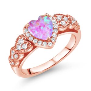 gem stone king 18k rose gold plated silver ring heart shape simulated opal and moissanite (0.93 cttw) (size 6)